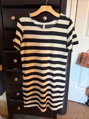 Black and Cream Striped Short Sleeve Knit Dress by Wishlist
